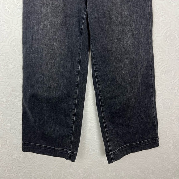 Free People CRVY Black Denim Jeans Wide Leg Cropped Tie Lace Up Waistband - Picture 5 of 10